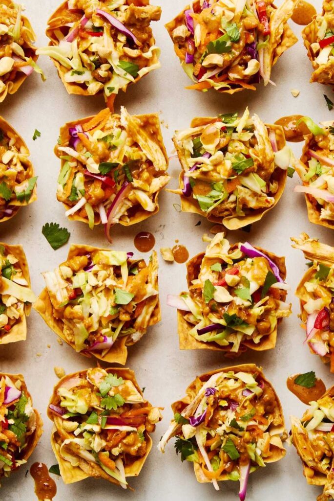 Peanut Chicken Wonton Cups