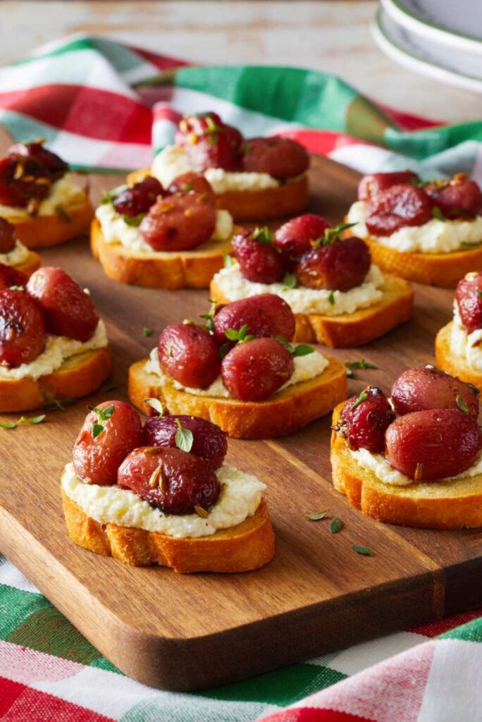 Roasted Grapes and Whipped Feta on Crostini