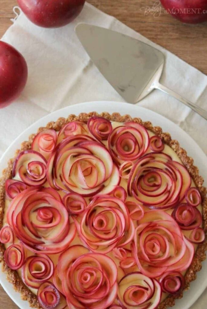 Apple Rose Tart with Maple Custard and Walnut Crust-Best Spring Desserts