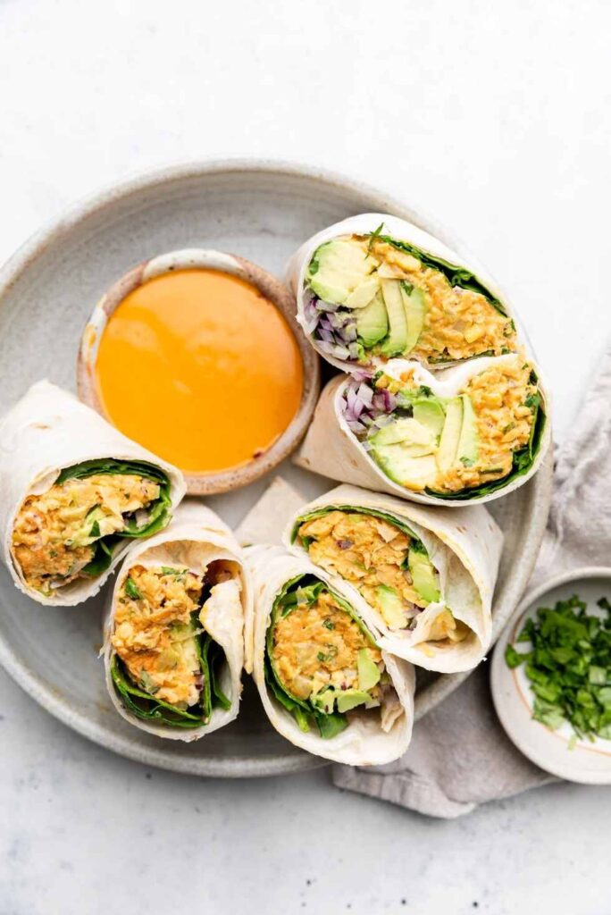 Avocado Buffalo Chickpea Salad Wraps-Healthy Lunch Wrap Ideas