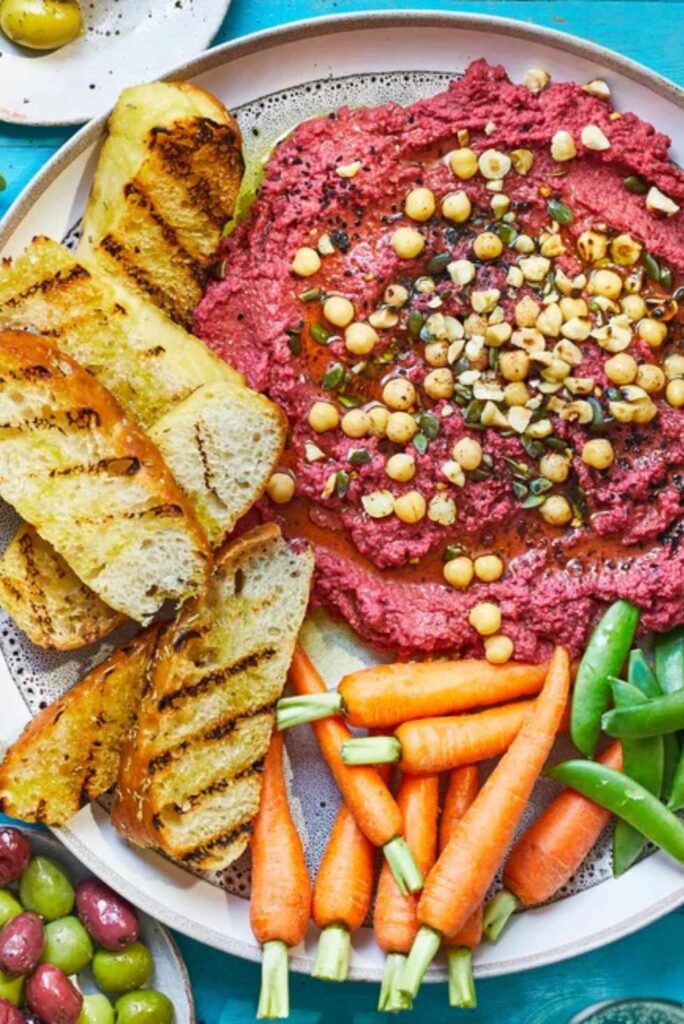 Beetroot hummus party platter-Easy Movie Night Snacks