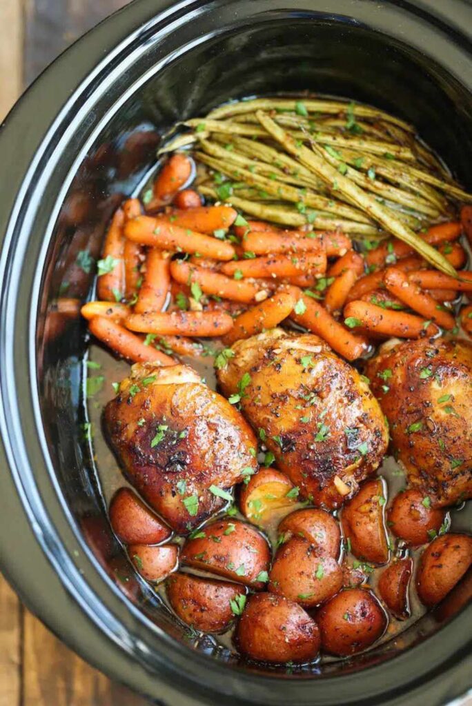 Honey Garlic Chicken Thighs, Carrots and Veggies-Healthy Crock-Pot Recipes