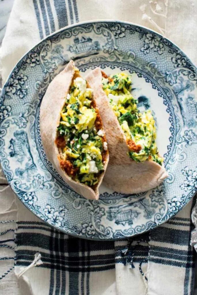 Spinach & Feta Scrambled Egg Pitas-Healthy Weeknight Dinners