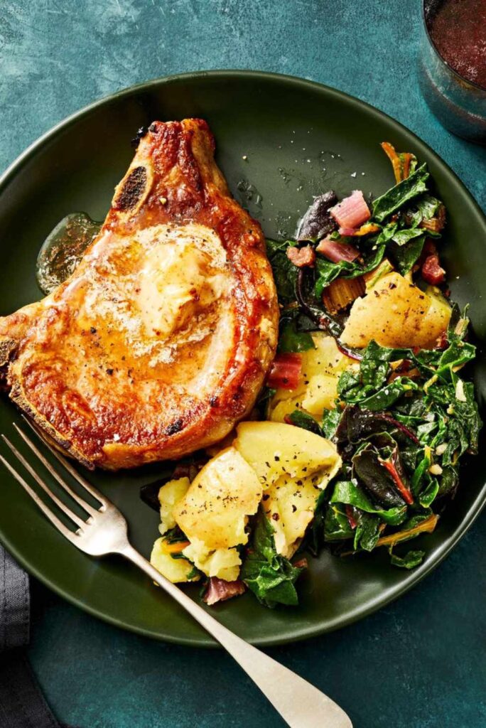 Aleppo Pork Chops with Potatoes and Greens-Valentine's Day recipes