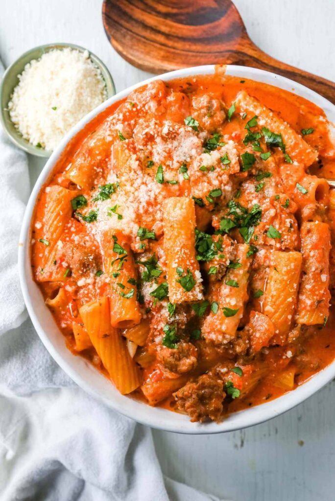 “Date Me” Creamy Sausage Rigatoni Pasta-Valentine's Day Pasta Recipes