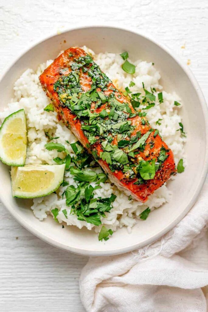 Garlic Cilantro Baked Salmon-Best Valentine's Day Dinner Ideas