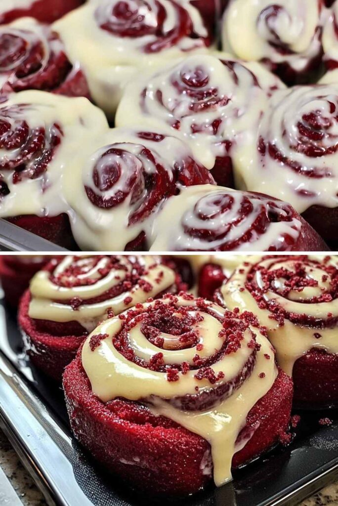 Red Velvet Cinnamon Rolls-Best Valentine's Day Desserts