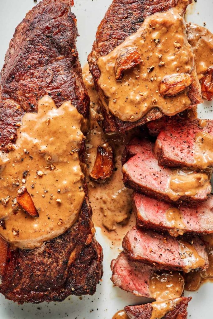 Steak With Bourbon Garlic Cream Sauce-Valentine's Day recipes