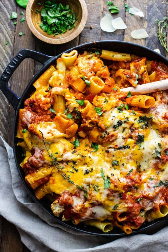 Three Cheese Baked Rigatoni with Roasted Vegetables-Valentine's Day Pasta Recipes