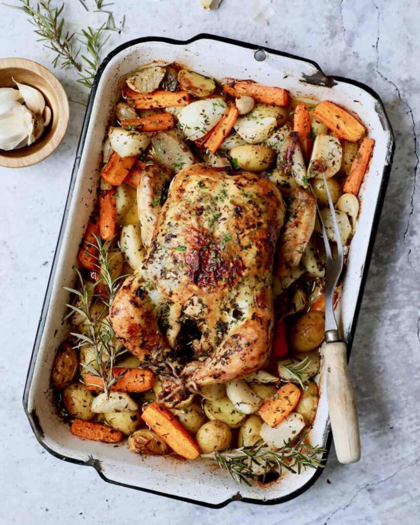 Herb Roasted Whole Chicken with Winter Vegetables