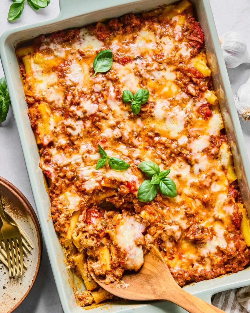 Cheesy Baked Ziti with Ground Beef