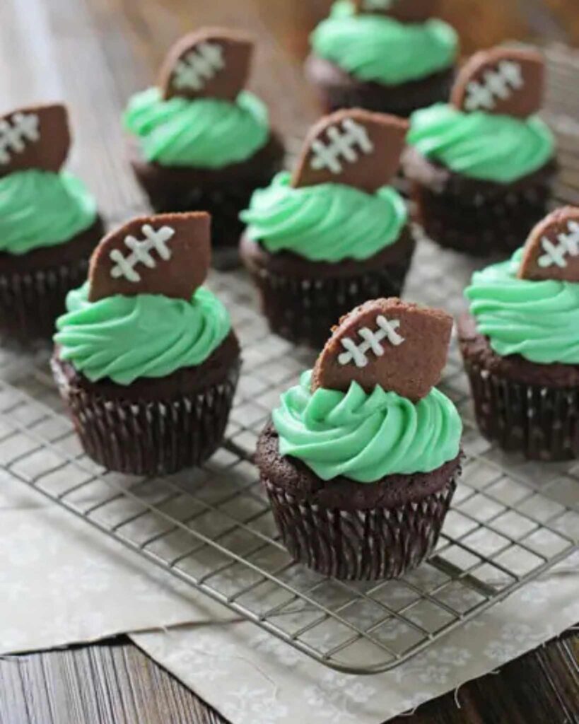 Football Cupcakes with Cream Cheese Frosting
