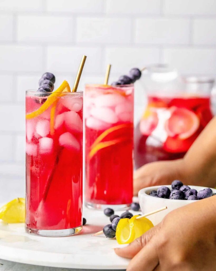 Pink and blue lemonade spritzers