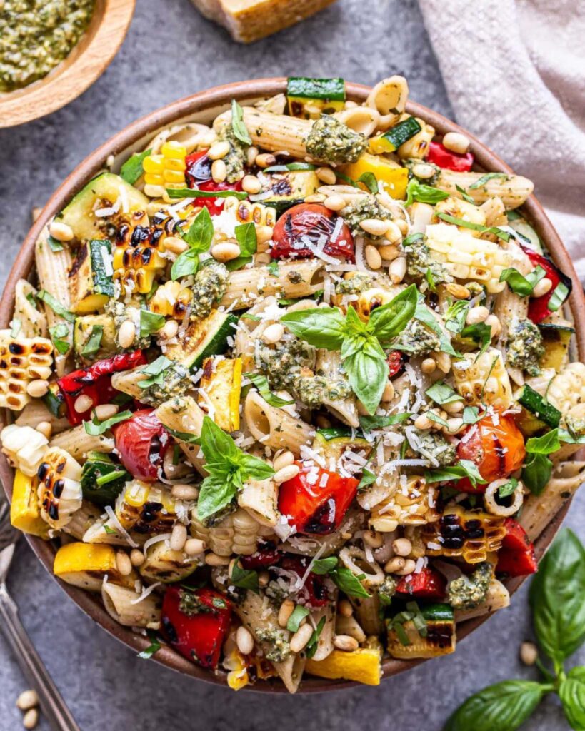 Creamy Pesto Pasta with Grilled Vegetables
