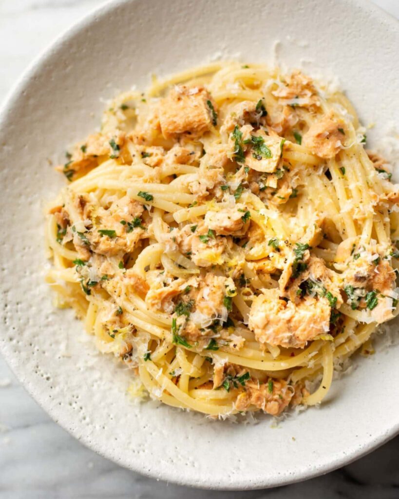 Creamy Salmon Pasta with Garlic and Parmesan