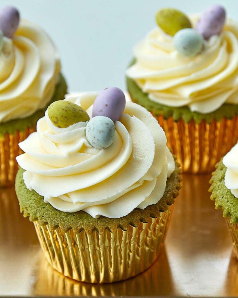 Matcha White Chocolate Easter Cupcakes