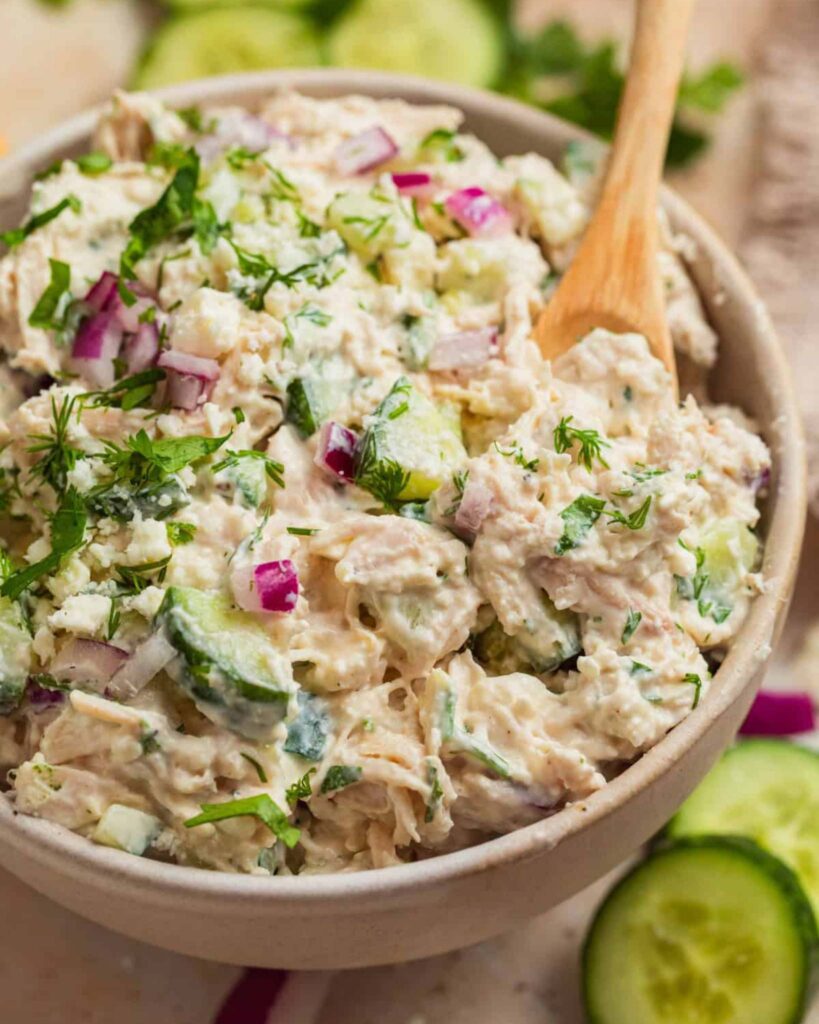 Mediterranean Cucumber Feta Chicken Salad