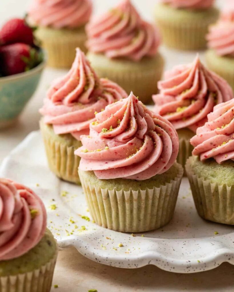 Pistachio Rose Cupcakes