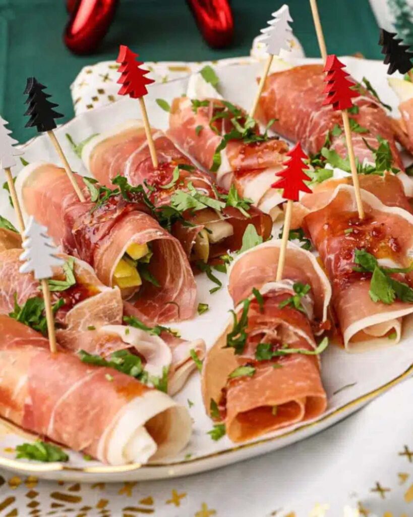Prosciutto Wrapped Pear with Arugula