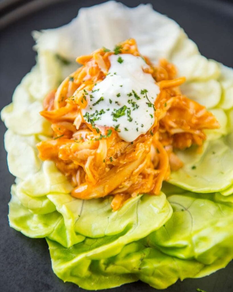 Crockpot Buffalo Chicken Lettuce Wraps